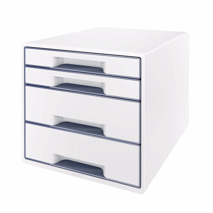 Irattartó LEITZ Wow Cube 4 fiókos fehér/szürke Irattartó LEITZ Wow Cube 4 fiókos fehér/szürke