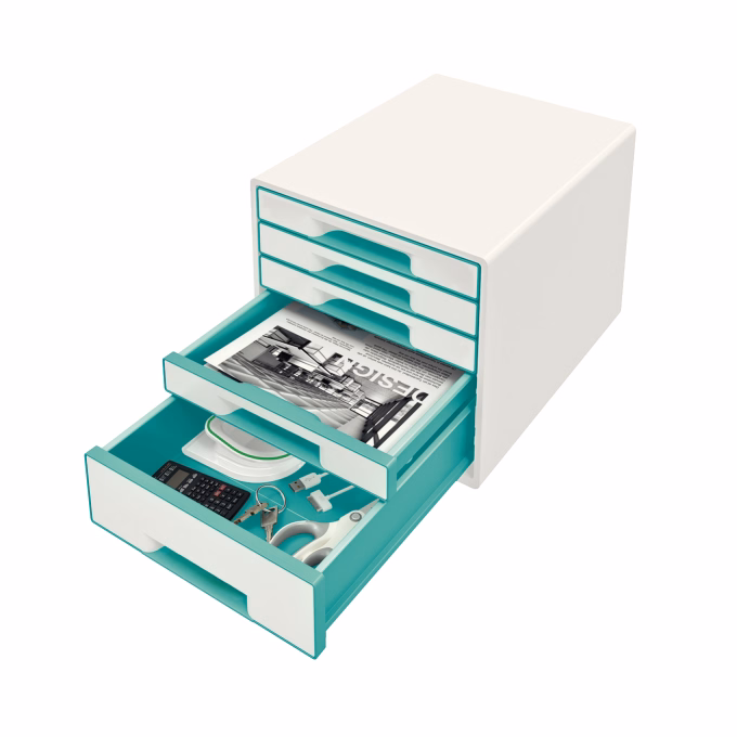 Irattartó LEITZ Wow Cube 5 fiókos fehér/jégkék Irattartó LEITZ Wow Cube 5 fiókos fehér/jégkék