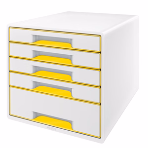 Irattartó LEITZ Wow Cube 5 fiókos fehér/sárga Irattartó LEITZ Wow Cube 5 fiókos fehér/sárga