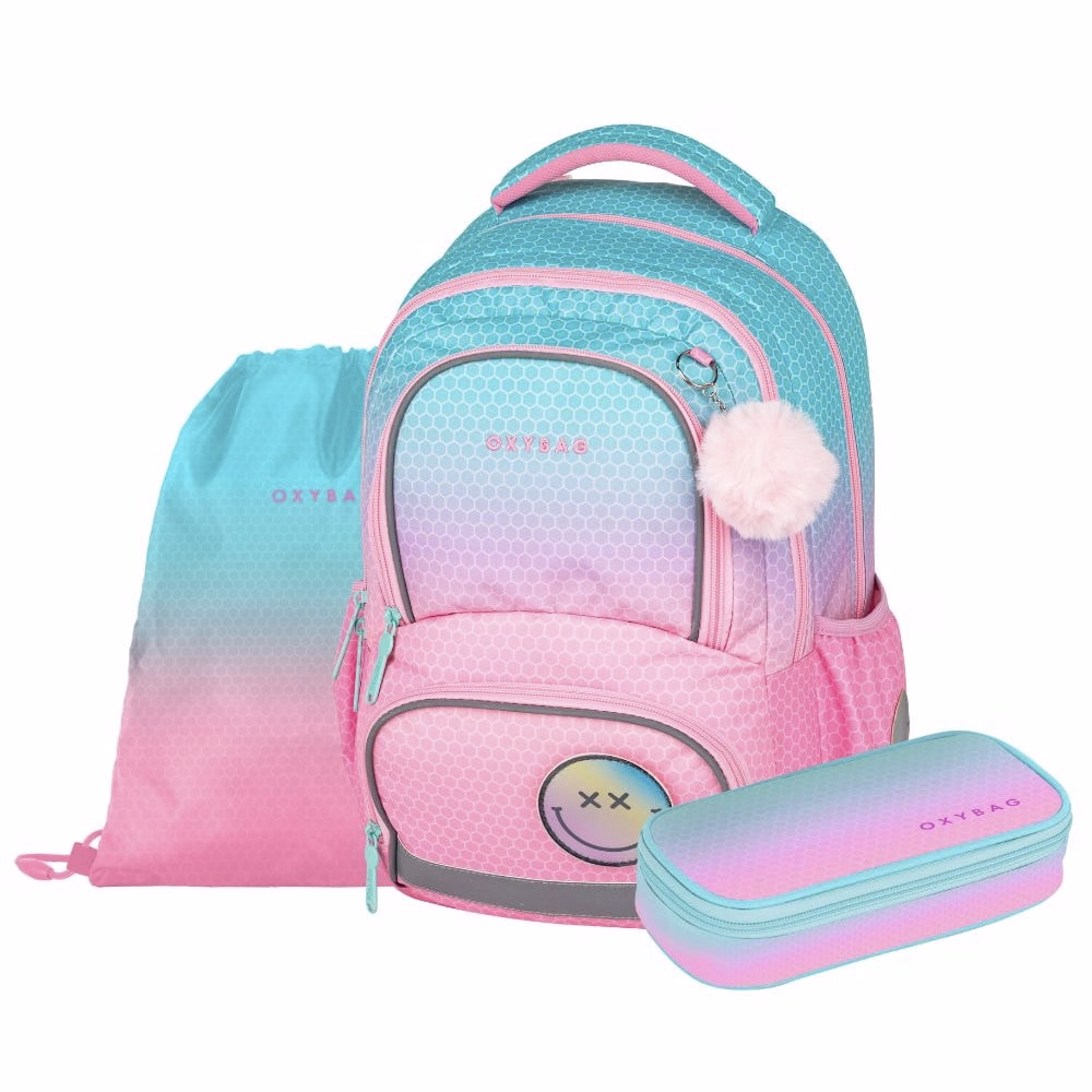 Iskolatáska szett OXY Next 3 részes Ombre pink tolltartóval és tornazsákkal