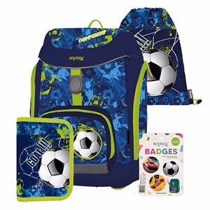 Iskolatáska szett OXY SHERPY 4 részes Football tolltartóval, tornazsákkal és cserélhető matricával
