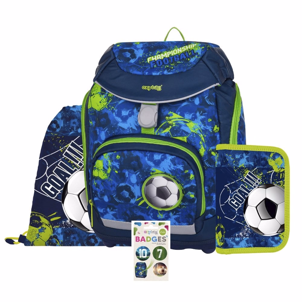 Iskolatáska szett OXY SHERPY 4 részes Football tolltartóval, tornazsákkal és cserélhető matricával