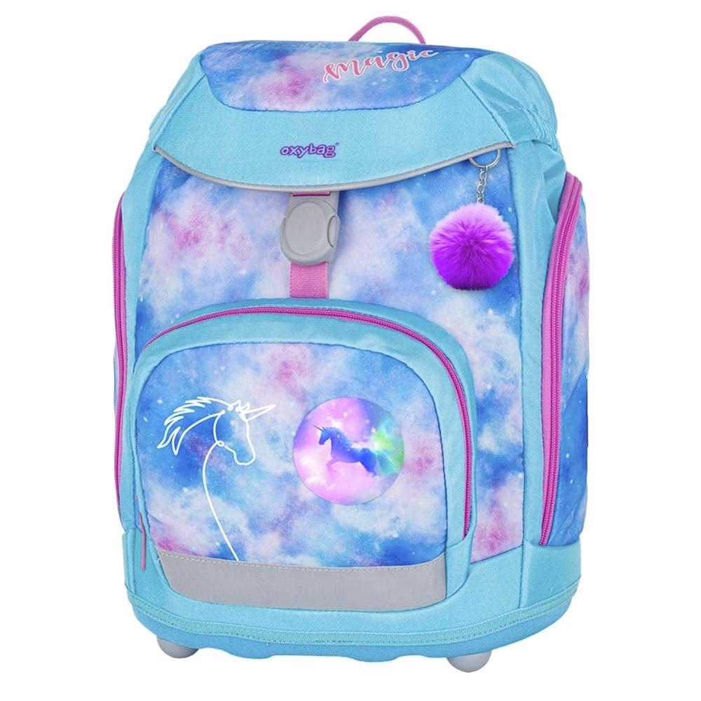 Iskolatáska szett OXY SHERPY 4 részes Unicorn tolltartóval, tornazsákkal és cserélhető matricával