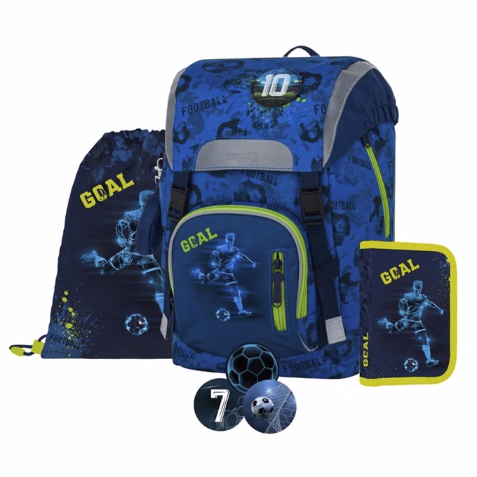 Iskolatáska szett OXY Sky 4 részes Football tolltartóval, tornazsákkal és cserélhető matricával