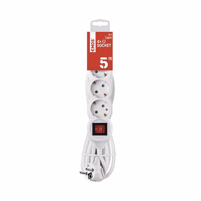 Kábel hosszabbító EMOS 4 aljzat 5m kapcsolóval fehér