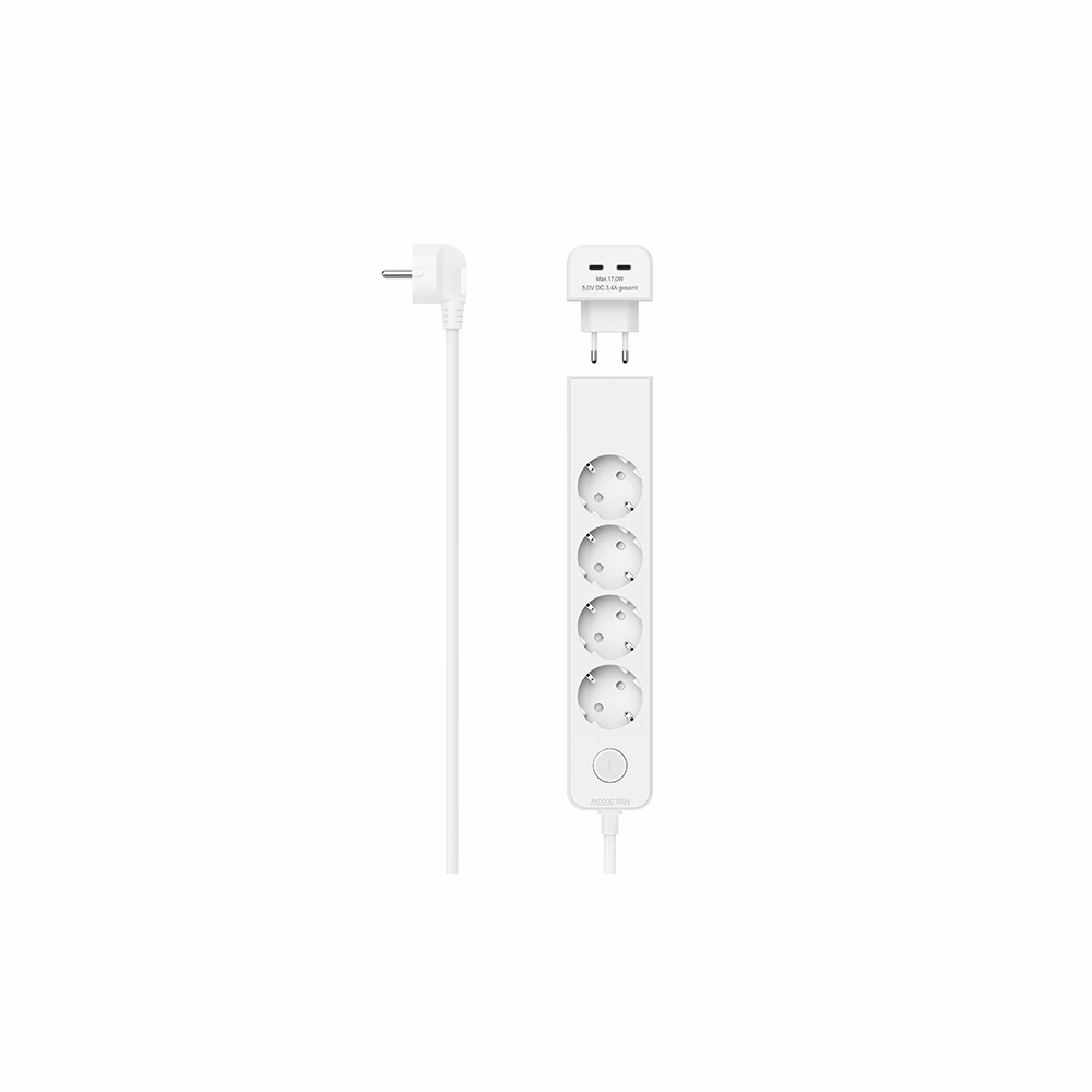 Kábel hosszabbító HAMA 5 aljzat + 2xUSB-C 1,4m kapcsolóval fehér