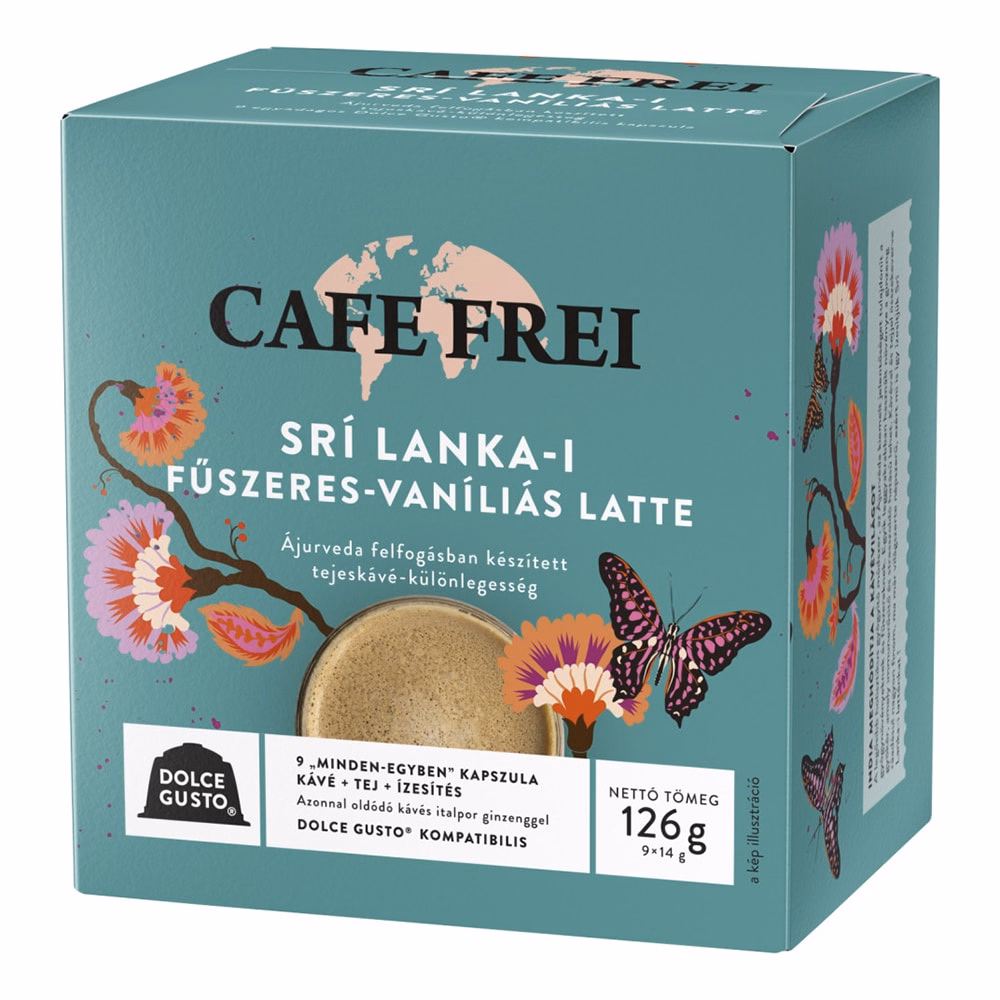 Kávékapszula CAFE FREI Dolce Gusto Srí Lanka-i fűszeres vaníliás latte 9 kapszula/doboz