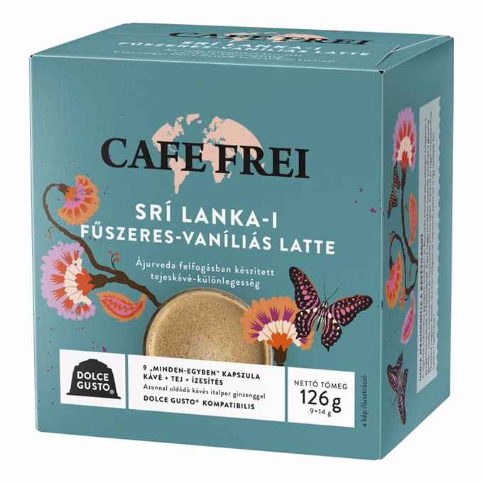 Kávékapszula CAFE FREI Dolce Gusto Srí Lanka-i fűszeres vaníliás latte 9 kapszula/doboz