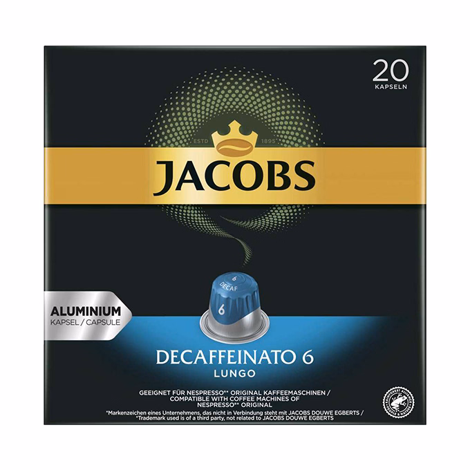 Kávékapszula JACOBS Nespresso Lungo koffeinmentes 20 kapszula/doboz