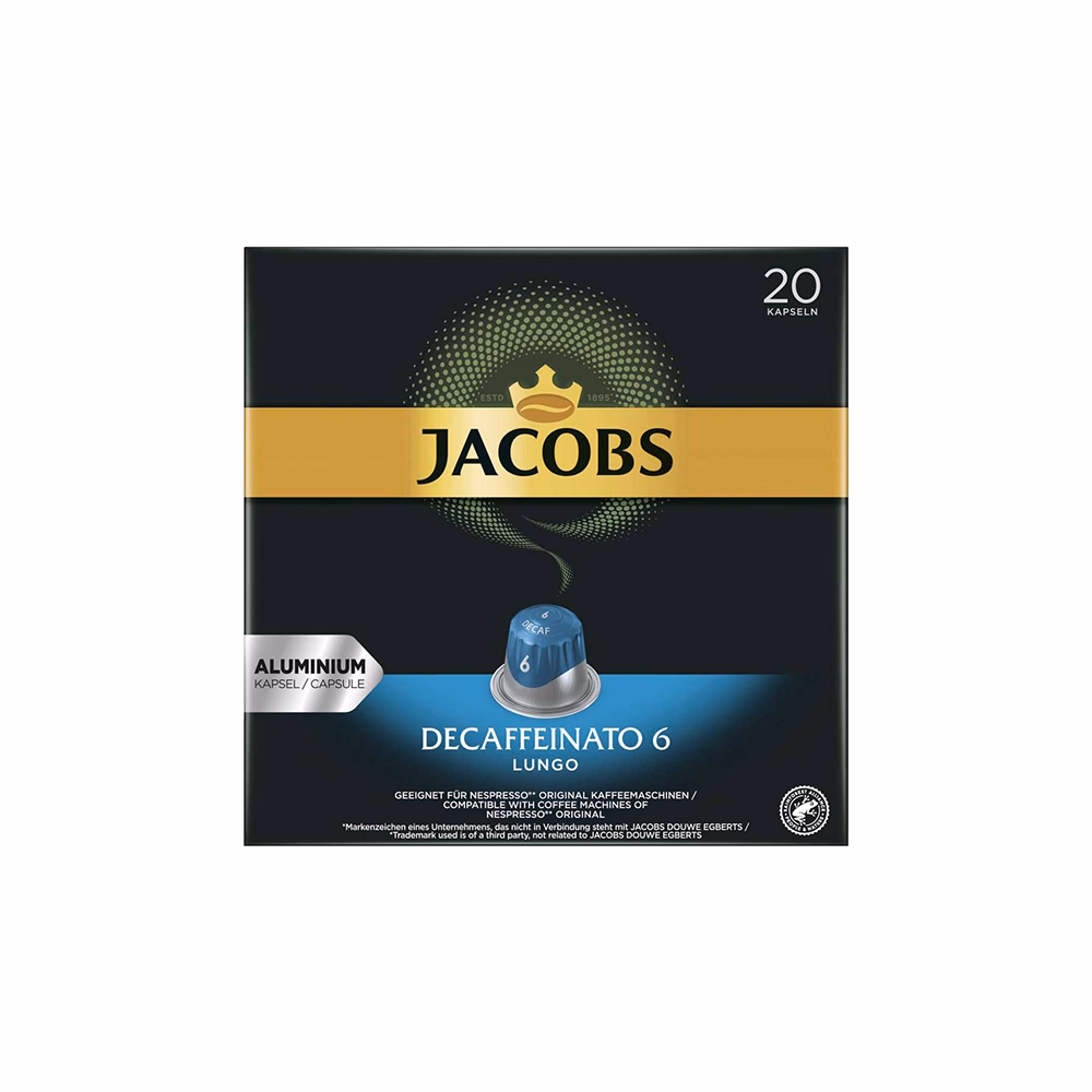 Kávékapszula JACOBS Nespresso Lungo koffeinmentes 20 kapszula/doboz