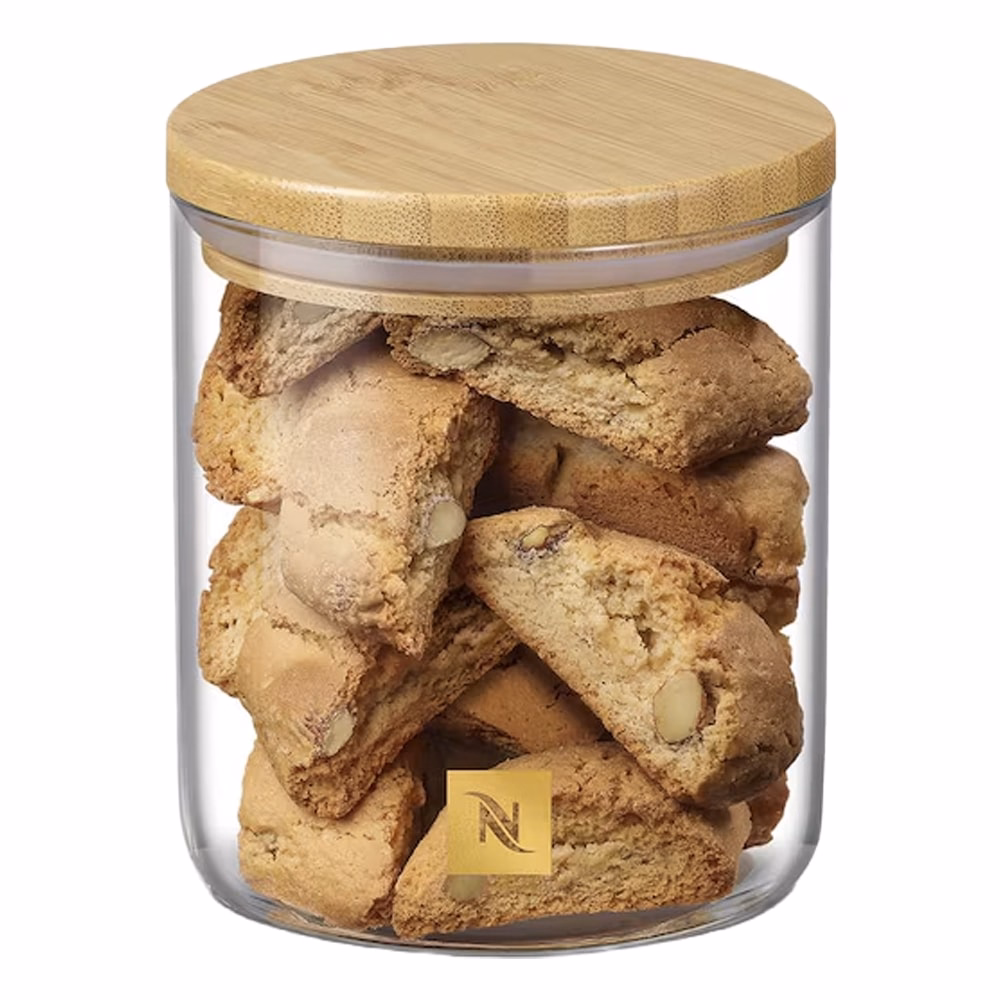 Kávékapszula tartó üveg bambuszfedéllel