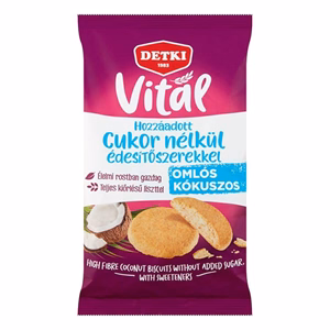 Keksz DETKI Édes hozzáadott cukor nélkül édesítőszerekkel kókuszos 180 g