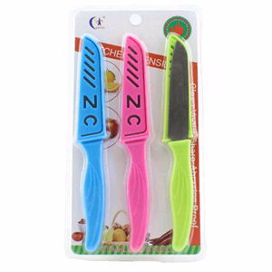 Kés konyhai színes műanyag tokkal 3 darabos