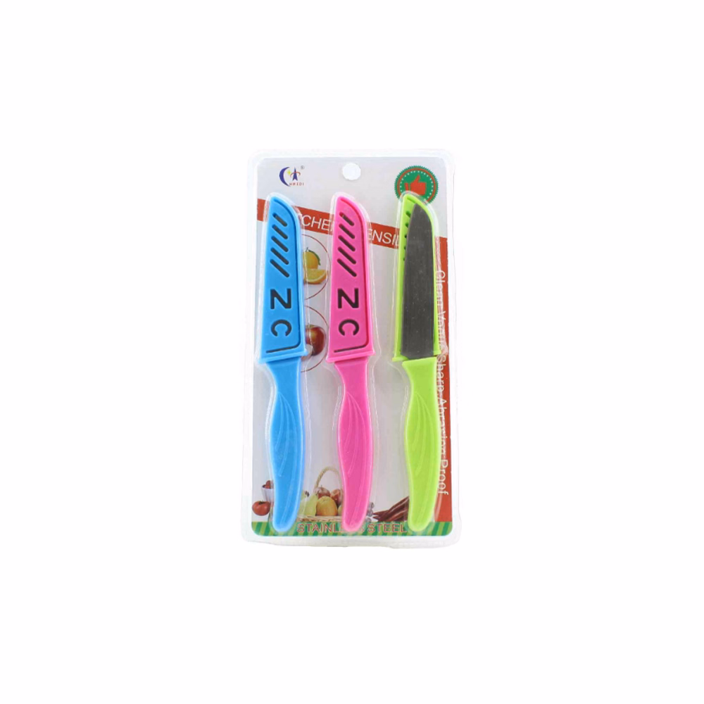 Kés konyhai színes műanyag tokkal 3 darabos