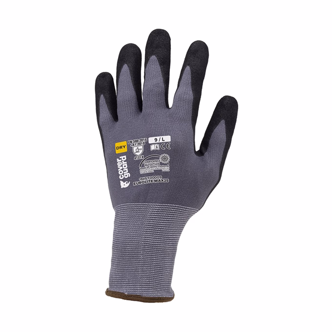 Kesztyű COVERGUARD Eurolite MAX25 nylon sötétszürke 8-as 2 darab/pár