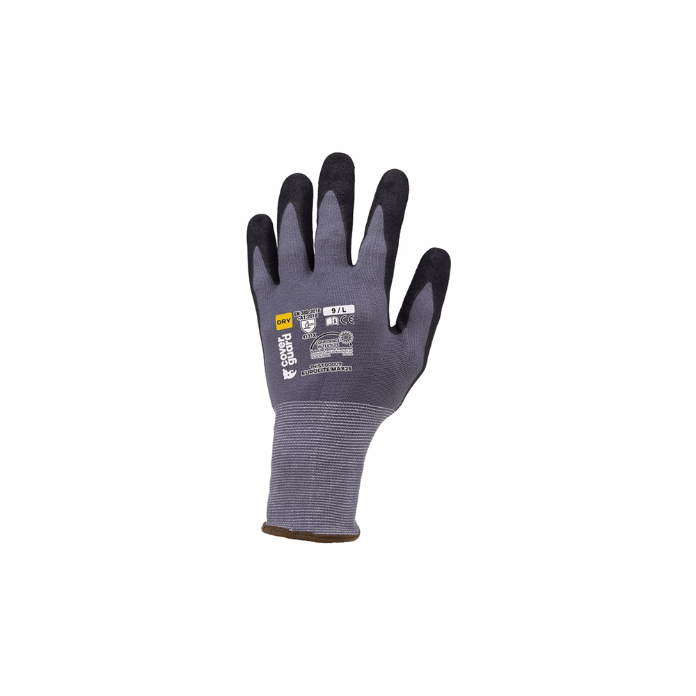 Kesztyű COVERGUARD Eurolite MAX25 nylon sötétszürke 8-as 2 darab/pár