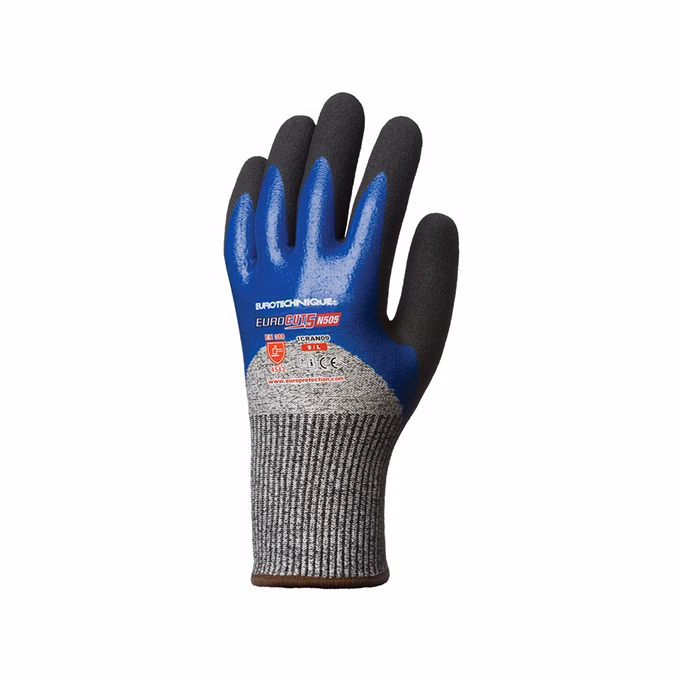 Kesztyű mártott COVERGUARD Eurocut N505 vágásbiztos nitril szürke/kék 7-es 2 darab/pár