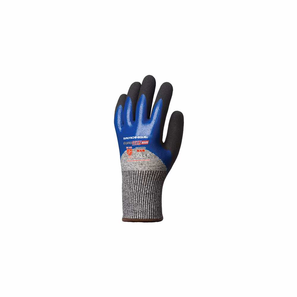 Kesztyű mártott COVERGUARD Eurocut N505 vágásbiztos nitril szürke/kék 7-es 2 darab/pár