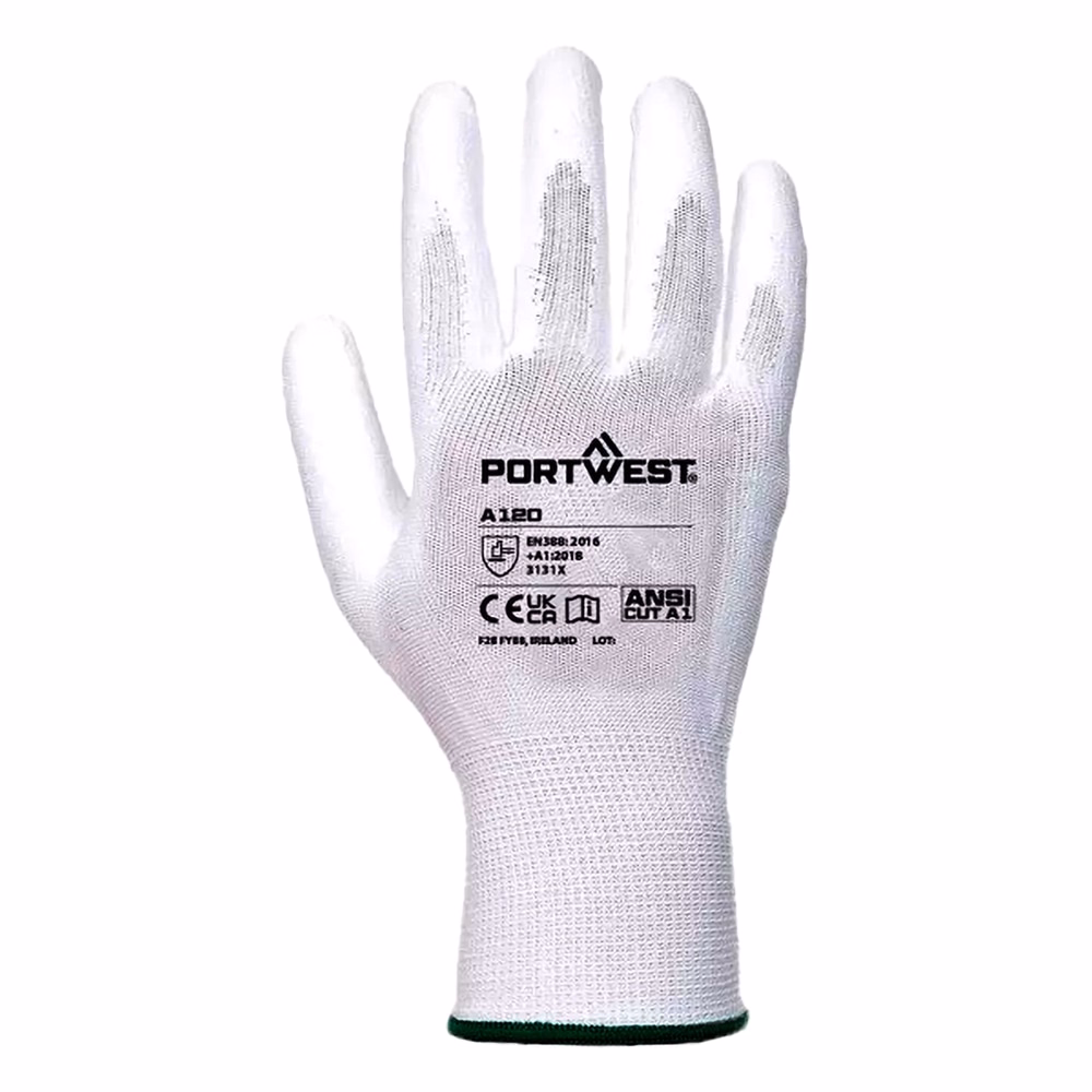 Kesztyű munkavédelmi (szerelő) PORTWEST 8-as M fehér színű tenyéren mártott