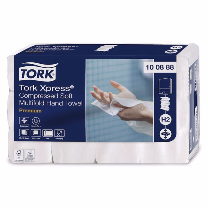 Kéztörlő TORK Xpress Kompresszált Soft Multifold H2 hajtogatású 2 rétegű fehér 170 lapos
