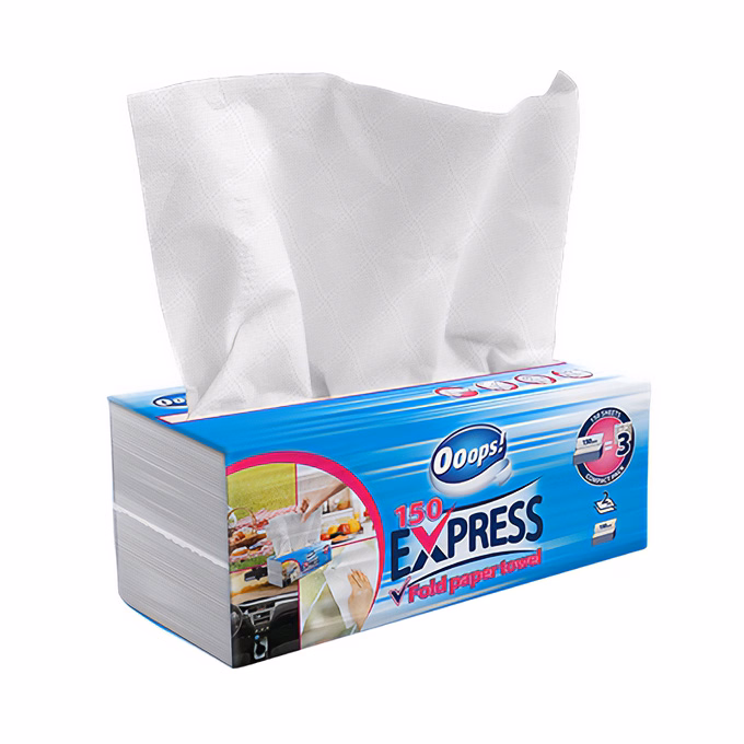 Kéztörlő hajtogatott OOOPS! Express ("V") 25x21 cm 150 lap 2 rétegű fehér 12 csomag/karton