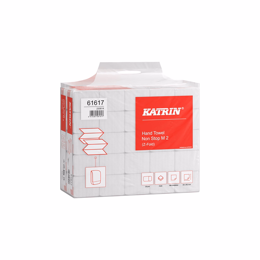 Kéztörlő hajtogatott Z KATRIN Non Stop M2 24x20 cm 160 lap 2 rétegű fehér 25 csom/zsák