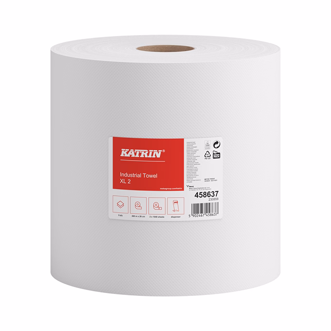 Kéztörlő tekercses KATRIN Industrial XL2 28 cm 1040 lap fehér 2 tekercses 2 rétegű