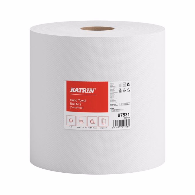 Kéztörlő tekercses KATRIN Medium 20 cm 600 lap fehér 2 rétegű 6 tekercs/csomag