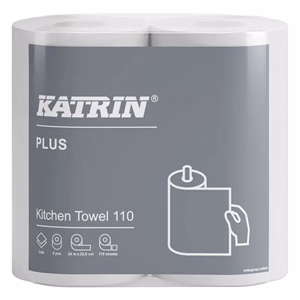 Kéztörlő tekercses KATRIN Plus Kitchen 110 2 tekercses 13,4 cm 24 m 2 rétegű fehér