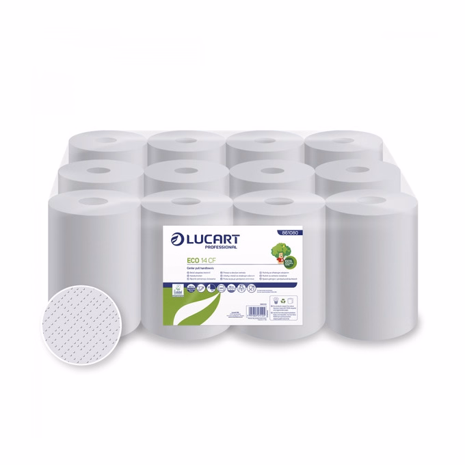 Kéztörlő tekercses LUCART Eco 14 CF  595 m 240 lap belső magos fehér 2 rétegű 12 tek/csom