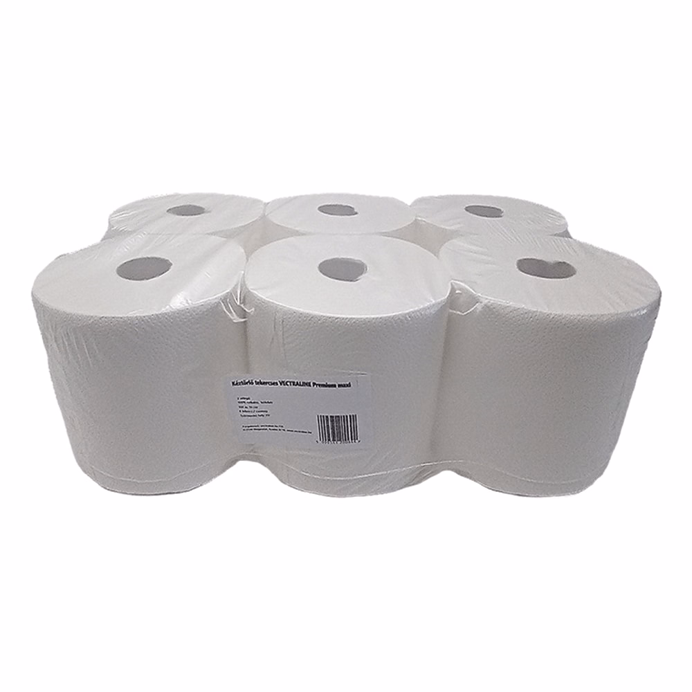 Kéztörlő tekercses VECTRALINE Premium maxi 19 cm 2 rétegű 100 m 500 lap 100% cellulóz hófehér 6 tekercs/csomag