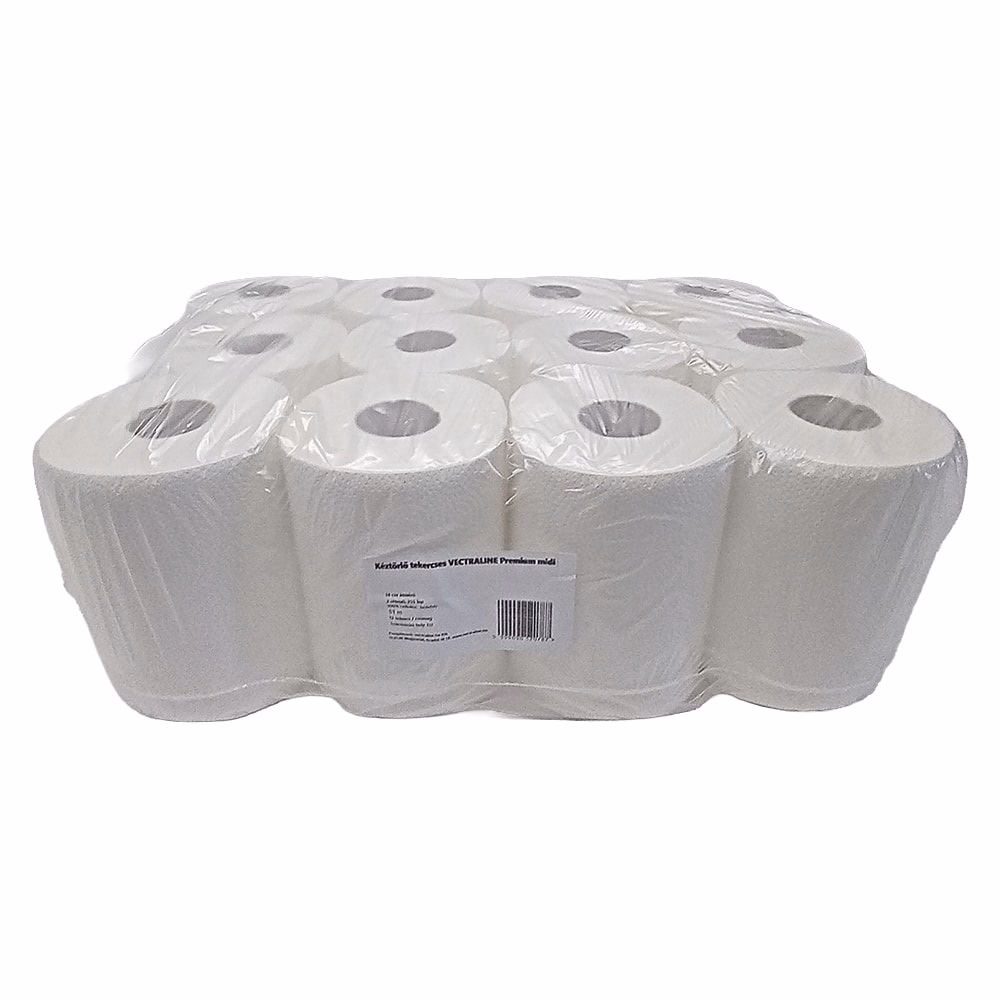 Kéztörlő tekercses VECTRALINE Premium midi 14 cm 2 rétegű 51 m 255 lap 100% cellulóz hófehér 12 tekercs/csomag