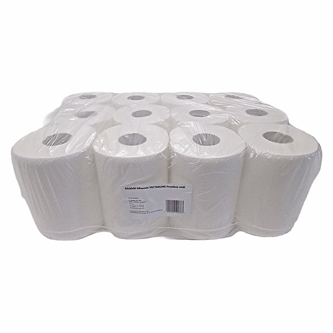 Kéztörlő tekercses VECTRALINE Premium midi 14 cm 2 rétegű 51 m 255 lap 100% cellulóz hófehér 12 tekercs/csomag