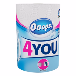 Kéztörlő tekercses háztartási OOOPS! 4You 200 lapos 1 tekercses 2 rétegű