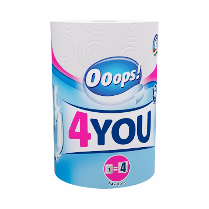 Kéztörlő tekercses háztartási OOOPS! 4You 200 lapos 1 tekercses 2 rétegű