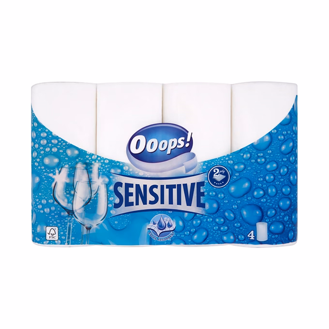 Kéztörlő tekercses háztartási OOOPS! Sensitive 4 tekercses 2 rétegű