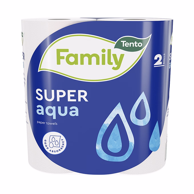 Kéztörlő tekercses háztartási TENTO Family super aqua 2 tekercses 2 rétegű