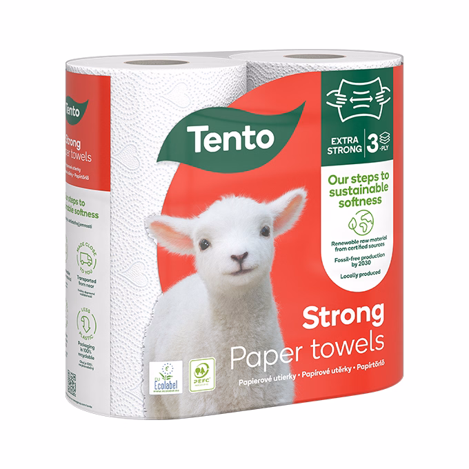 Kéztörlő tekercses háztartási TENTO Strong 2 tekercses 3 rétegű