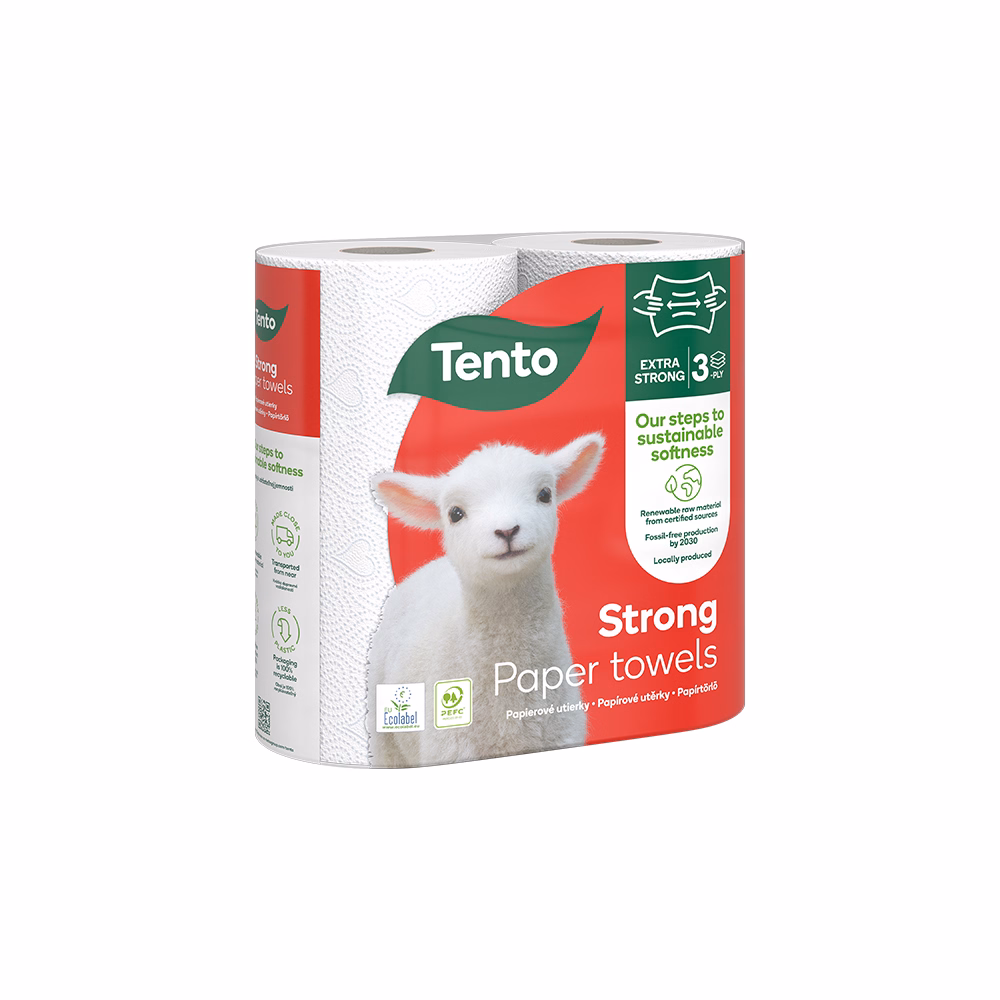 Kéztörlő tekercses háztartási TENTO Strong 2 tekercses 3 rétegű