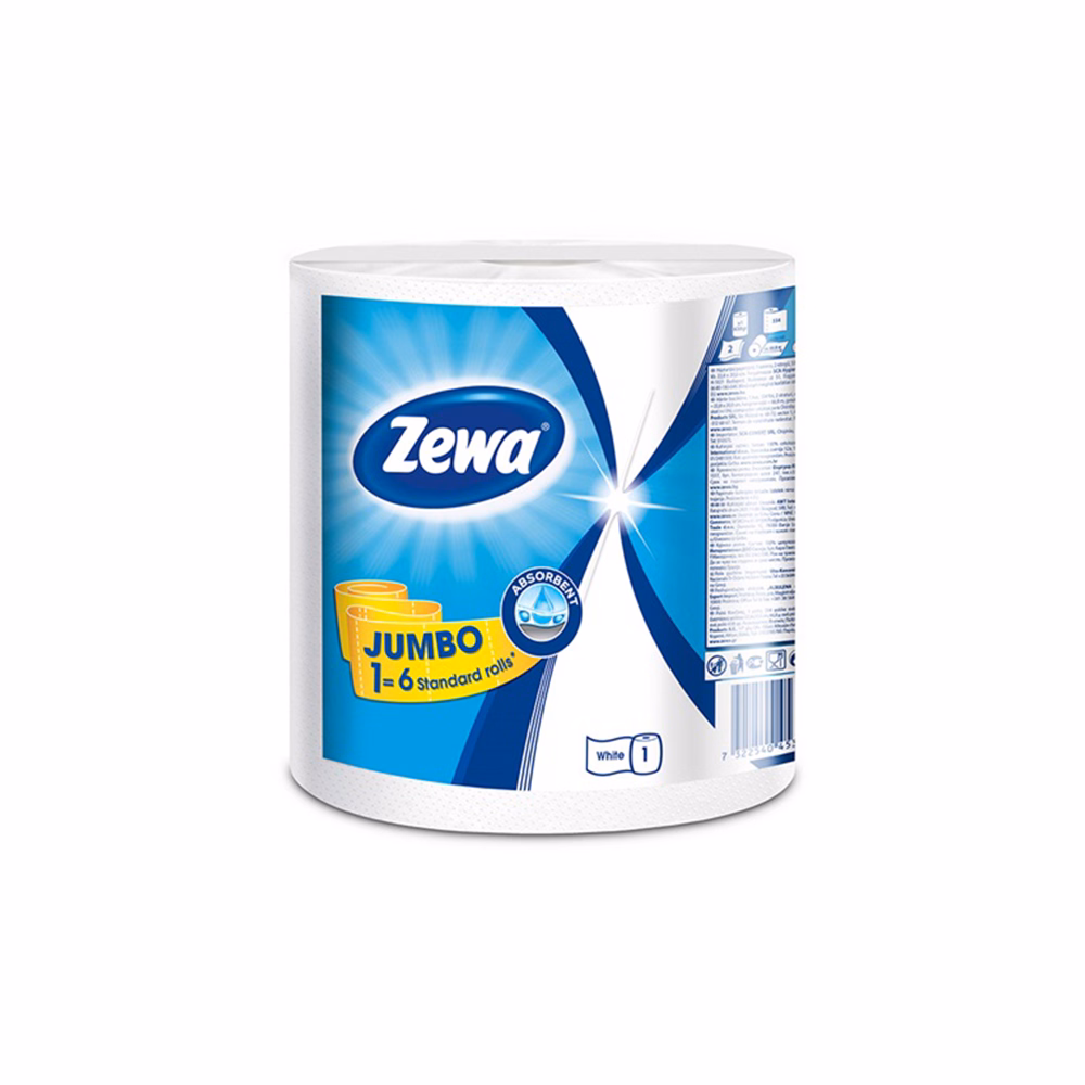 Kéztörlő tekercses háztartási ZEWA Jumbo White 325 lap 1 tekercses 2 rétegű
