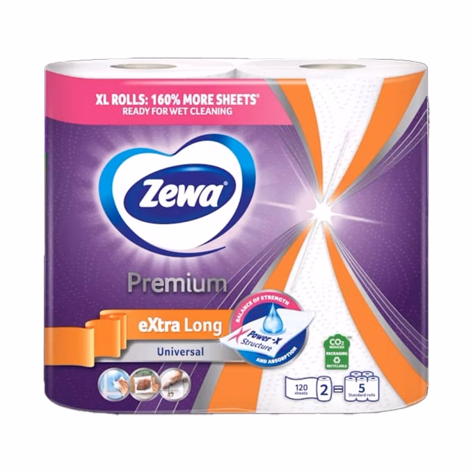 Kéztörlő tekercses háztartási ZEWA Premium Extra Long Plus 120 lap 2 tekercses  2 rétegű
