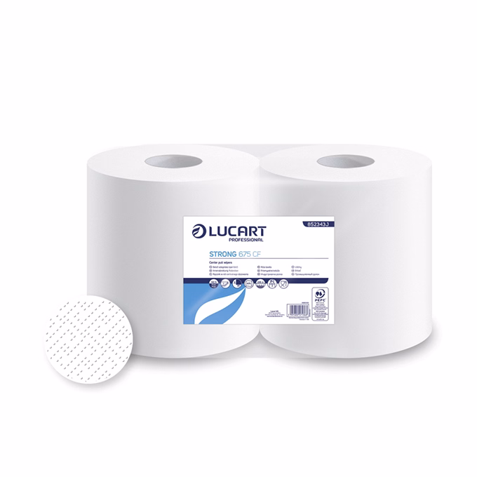 Kéztörlő tekercses LUCART Strong 675CF 25 cm átmérő 675 lap fehér 2 rétegű 852343J
