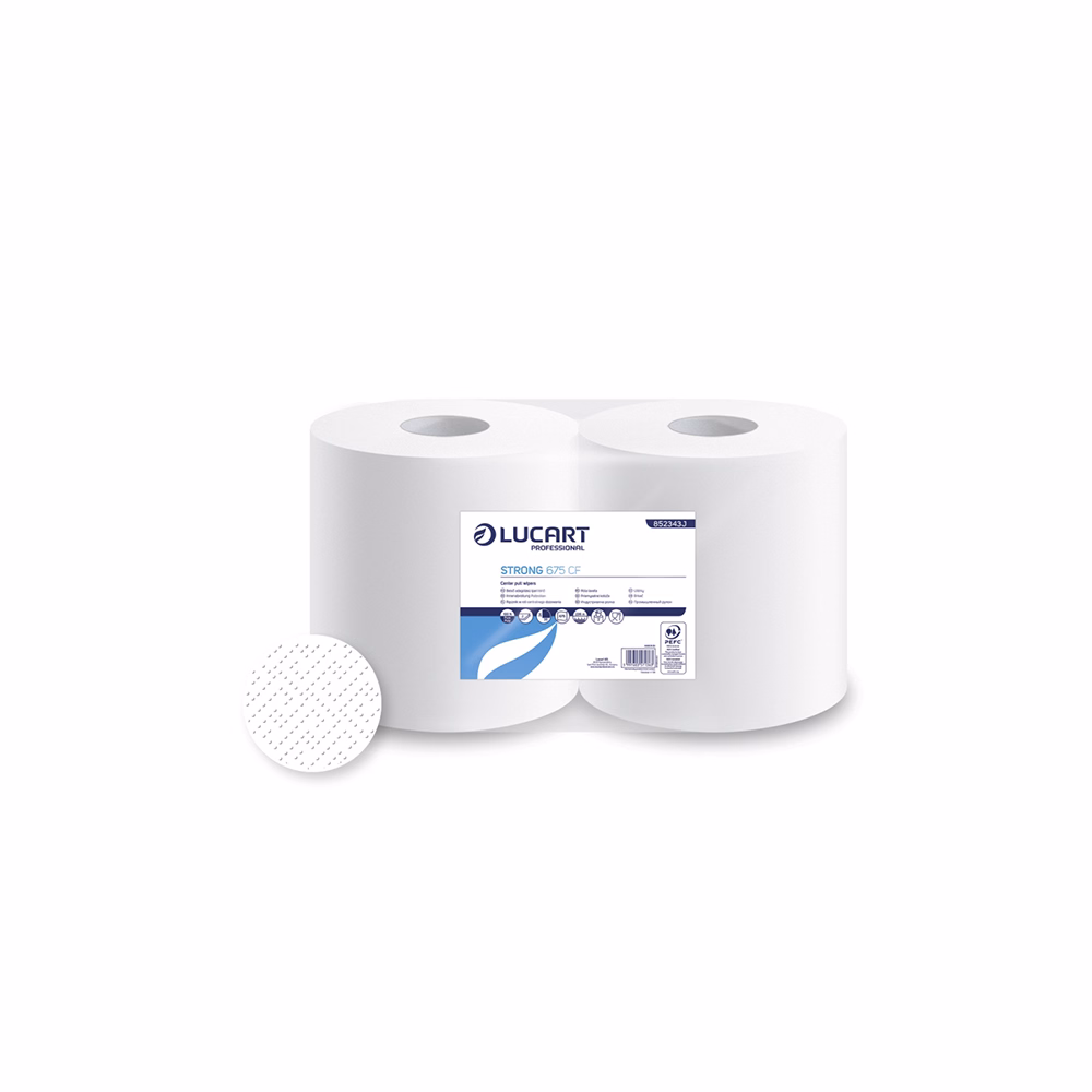 Kéztörlő tekercses LUCART Strong 675CF 25 cm átmérő 675 lap fehér 2 rétegű 852343J