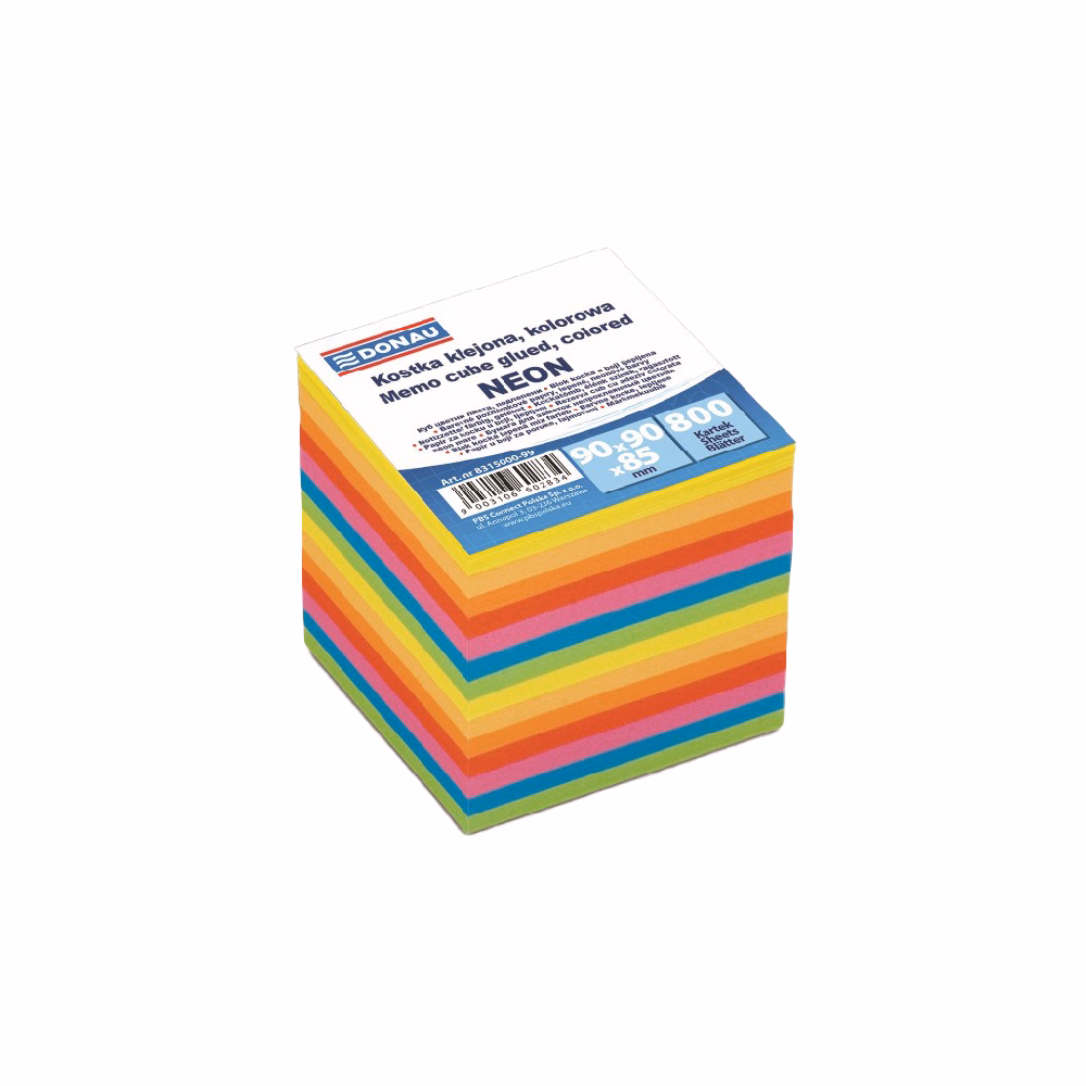 Kockatömb színes DONAU 9x9 cm ragasztott neon