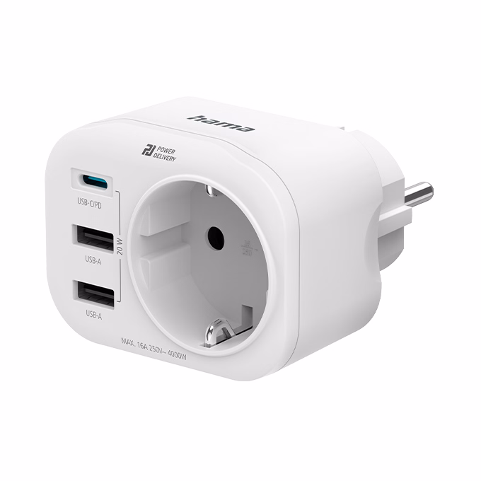 Konnektor HAMA + 2xUSB + USB-C 20W