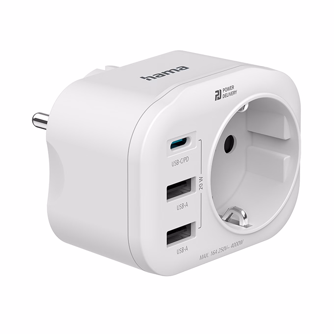 Konnektor HAMA + 2xUSB + USB-C 20W