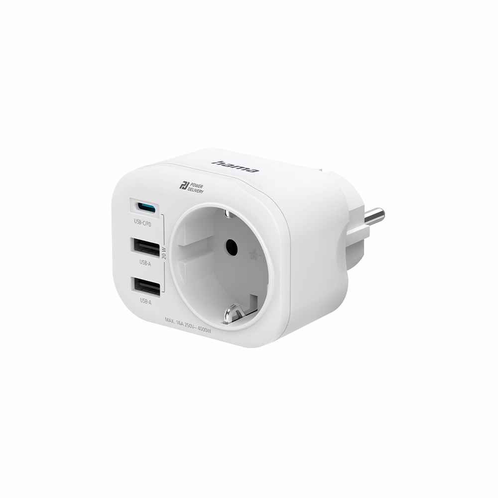 Konnektor HAMA + 2xUSB + USB-C 20W