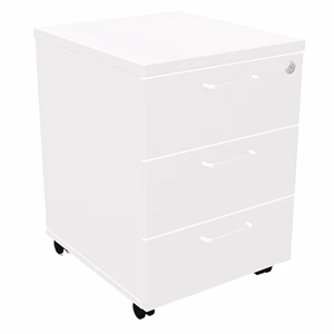Konténer NOWYSTYL mobil irodai 430x480x600 mm 3 fiókos zárható fehér fehér fogantyúval
