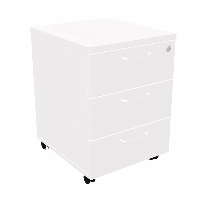 Konténer NOWYSTYL mobil irodai 430x480x600 mm 3 fiókos zárható fehér fehér fogantyúval