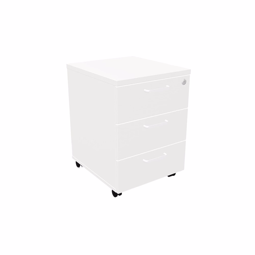 Konténer NOWYSTYL mobil irodai 430x480x600 mm 3 fiókos zárható fehér fehér fogantyúval
